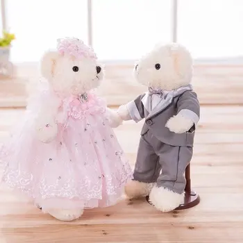 Hot 1 Couple 33CM Wedding Bear Plush Toys Standing Lovers Bear plush Cloth doll Wedding present Lover Birthday Gift