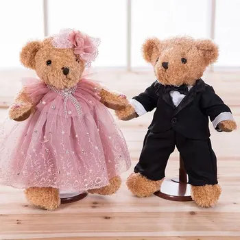 Hot 1 Couple 33CM Wedding Bear Plush Toys Standing Lovers Bear plush Cloth doll Wedding present Lover Birthday Gift