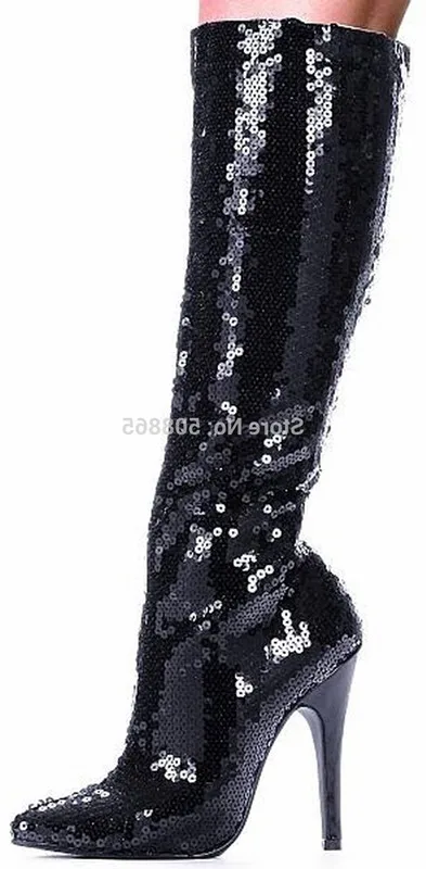 12cm high heels women boots black Glitter women sexy knee high heel boots for ladies,women boots high heel sexy knee high boots