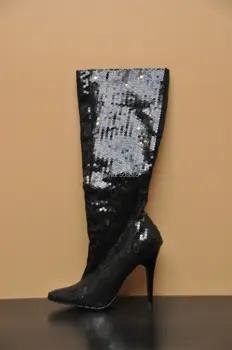 12cm high heels women boots black Glitter women sexy knee high heel boots for ladies,women boots high heel sexy knee high boots