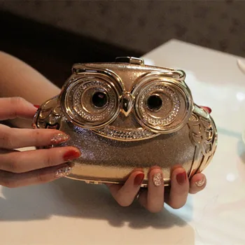 Women's Fashion Banquet Clutch Exquisite Diamond Owl Hard Case Evening Bag Wedding Party Handbag Purse Shoulder Bag