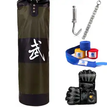 90cm New Training MMA Boxing Bag Hook Hanging Kick Muay Thai Sanda Punching Bag Sandbag Punch Fight Bag (Empty) with hooks