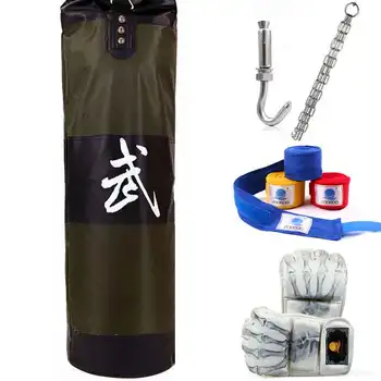 90cm New Training MMA Boxing Bag Hook Hanging Kick Muay Thai Sanda Punching Bag Sandbag Punch Fight Bag (Empty) with hooks