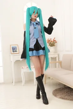 Vocaloid Cosplay Hatsune Miku Costume With 130cm Long Miku Cosplay Wig hair Set