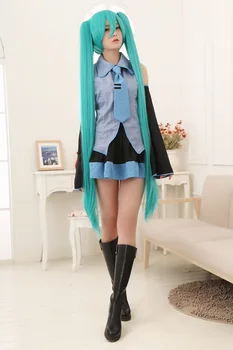 Vocaloid Cosplay Hatsune Miku Costume With 130cm Long Miku Cosplay Wig hair Set