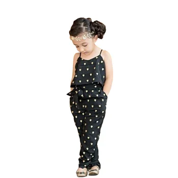 Summer 2016 Fashion Kids Baby Girls Summer Heart Pattern Jumpsuit Romper Trousers With Belt Outfits