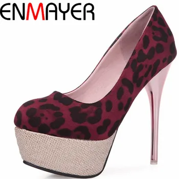 ENMAYER New Sexy Shoes Women Pumps Sexy Party Shoes Wedding Heels Stiletto Round Toe Red Yellow Platform Pumps High Heel Shoes