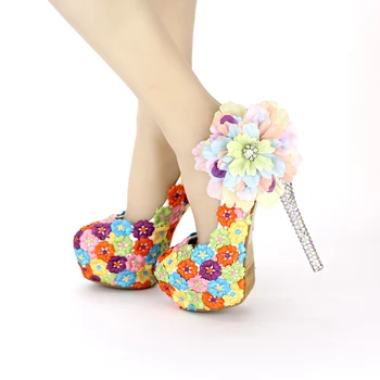 Beautiful Color Ultra High Heel Wedding Shoe Lace Flowers Round Head Light Mouth Dress Shoes sy-127