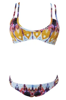 2016 New Summer Sexy Multi Feather Print Strappy Bikinis Sexy Print Swimsuit 41940 Cross Back Strap Swimwear With Pad Swimsuit