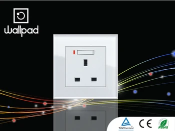 UK Type LED Electrical Power Sockets switches, Crystal Glass 1gang button wall switch socket touch wallpad