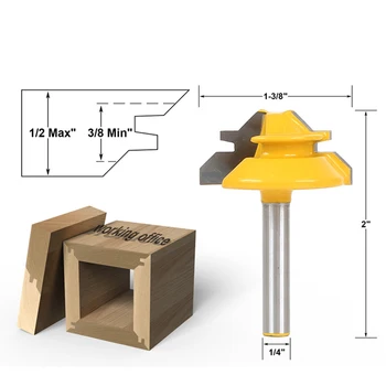 New 1PC Small Lock Miter Router Bit Anti-kickback 45 degree 1/2 inch Stock 1/2 inch Shank Tenon Cutter for Woodworking Tools