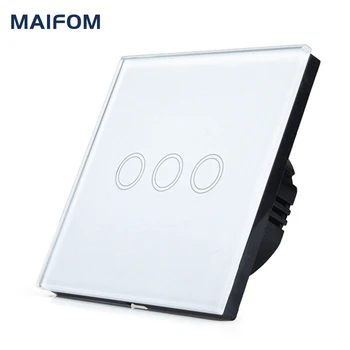 Smart Home EU/UK Touch Switch LED Wall Light Switch 110-240V 3 Gang 1 Way Waterproof Crystal Tempered Glass Panels