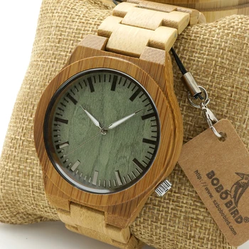 BOBO BIRD B22 Men's Bamboo Wood Wristwatch Ghost Eyes Wood Strap Glow Analog Watches with Gift Box