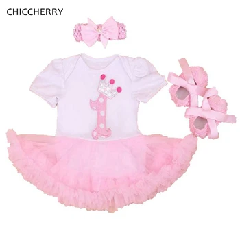 Baby Girl 1st Birthday Outfit Summer Clothing Sets Lace Romper Dress Crib Shoes Headband Toddler Tutu Sets Girls Clothes 2017