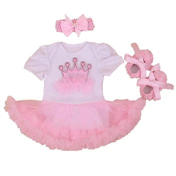 Baby Girl 1st Birthday Outfit Summer Clothing Sets Lace Romper Dress Crib Shoes Headband Toddler Tutu Sets Girls Clothes 2017