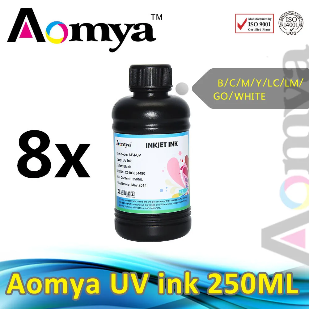 Flexible UV LED Ink Suit for EPSON L800 printers, print on Soft Materials, 250ml*8colors