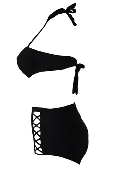 Push Up Padded Bikini Women Swimwear Solid Bandage Bikini Set Swimsuit Sexy Halter High Waist Bathing Suit XXL 41910