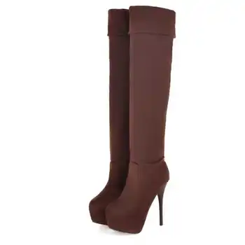 Big Size 34-43 Women Over Knee High Boots Sexy Thin High Heels Red Bottom Shoes Round Toe Platform Women Winter Snow Boots