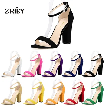 Newest Women Pumps Open Toe Sexy Ankle Straps Sandals High Heels Summer Ladies Bridal Suede Thick Heel Pumps