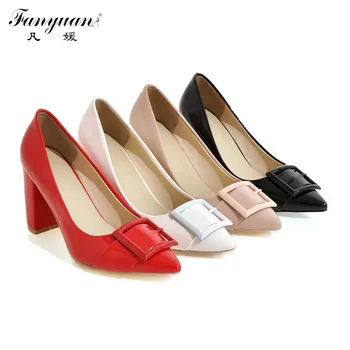 2017 Women Thick Heel Pumps Super High Heels New Design Working Shoes Great Patent Leather Pointed Toe Slip-on Sexy Lady Shoes