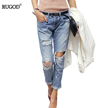 Rugod Summer Jeans Woman Sexy Holes Ripped ripped Jeans for women Denim Vintage Straight Slim jeans 2017 pants female feminina