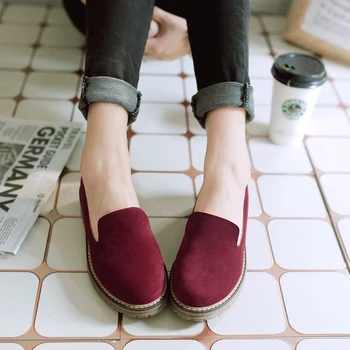 Shoes Woman Flats Women Loafer Platform Flock Faux Suede Spring Autumn Sexy Casual Party British Female Ladies Shoes Red Black