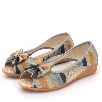 Summer women's cotton-made mixed colors shallow mouth flat heel shoes casual linen single shoes