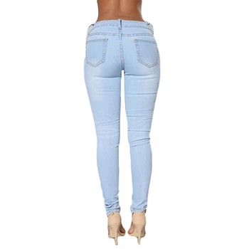 Women Sexy Hole Pencil Casual Ripped Denim Pants Long Maxi Jeans Slim Trousers