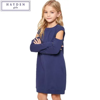HAYDEN Girls Sweatshirt Dress Long Sleeve Casual Dress for Kids 7 to 14 Years 2017 Spring Teenagers Dresses Cut Out Shoulder