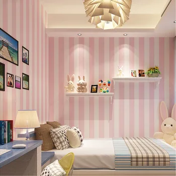 Korean Style Pink Children's Room Bedroom Wallpaper For Kids Room Modern Vertical Striped Non-woven Wallpaper Living Room Decor