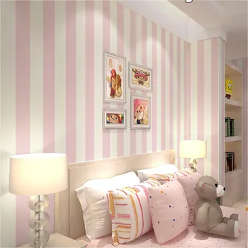 Korean Style Pink Children's Room Bedroom Wallpaper For Kids Room Modern Vertical Striped Non-woven Wallpaper Living Room Decor