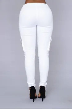 Women Pocket Jeans 2016 Fashion Vintage Cotton Elastic Skinny Pencil Jeans Retro Casual White Europe Slim Drawstring Jeans