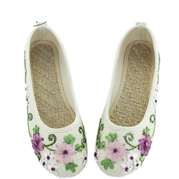 Vintage Women Flower Flats Slip On Cotton Fabric Casual Shoes Comfortable Round Toe Student Shoes Woman Size34-40