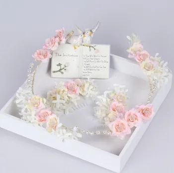 3pc/set Women Wedding haar hair accessories bridal flowers wreath headband &hair comb Crown Korean girls garlands