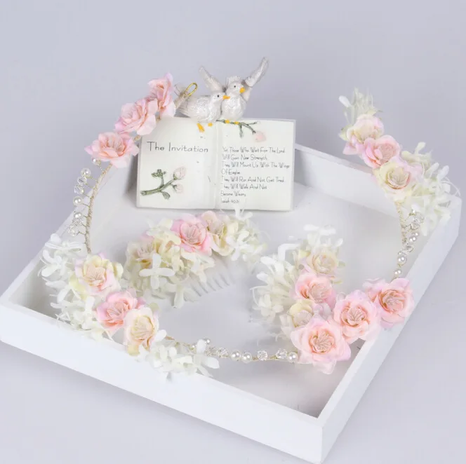 3pc/set Women Wedding haar hair accessories bridal flowers wreath headband &hair comb Crown Korean girls garlands