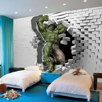 3D Avengers Photo Wallpaper Custom Hulk Wallpaper Unique Design Bricks Wall Mural Art Room Decor Wall Painting Kid Bedroom Home