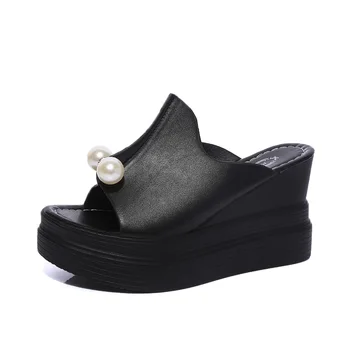 Designer Women Summer Slippers Platform Wedges 2017 Sexy Beading Slides Thick Heel Open Toes Sandals