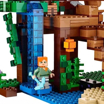 Model building kits compatible with lego my worlds Minecraft The Jungle 116 Tree House model building toys hobbies for children