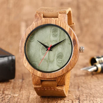 Genuine Leather Band Minimalist Bamboo Women Creative Watches Gift Nature Wood Analog Men Wristwatch Quartz Wooden Relogio