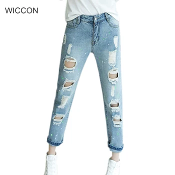 New Pattern Women Jeans Pants Washing Jean Printing doll Cowboy Pencil Pants With Hole Ripped Trousers Girl Spring Jeans Pants