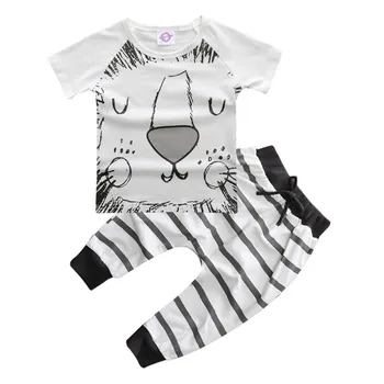 2017 summer children's clothing baby Boys clothes Cotton little monsters and lions with short sleeves 2 pieces infant set