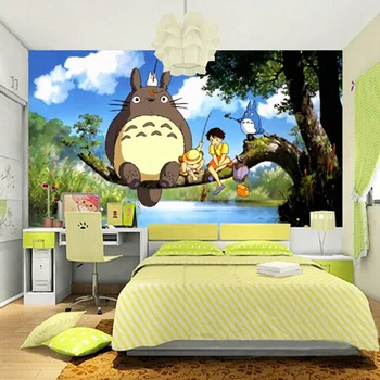 Cute Japanese anime Totoro Wall Mural Silk Wallpaper Custom Large Photo Wallpaper Art Room decor Kid's room Ceiling Bedroom