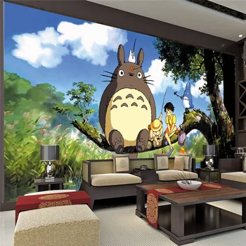 Cute Japanese anime Totoro Wall Mural Silk Wallpaper Custom Large Photo Wallpaper Art Room decor Kid's room Ceiling Bedroom