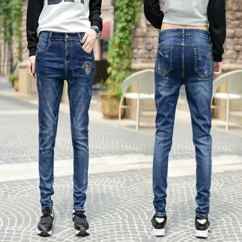 Woman Denim Jeans Elastic Harem Pants Cotton Jeans Pant Female Casual Trousers Zippers Fashion Blue Ripped Jeans Mid Waist