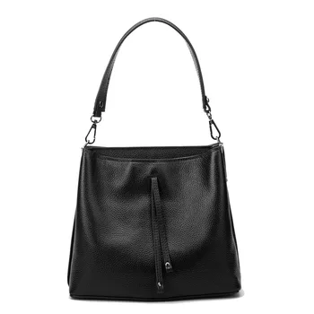 2017 split leather women shoulder bag brief female handbag bucket bag strap adjustable