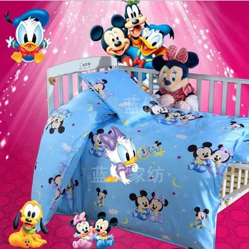 Promotion! 3PCS Kitty Mickey baby boy baby bedding kit cotton crib set,crib bedding sets (Duvet Cover+Sheet+Pillowcase)