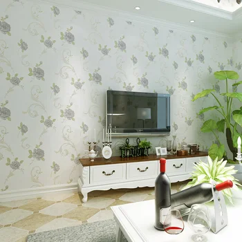 Beibehang fresh pastoral flower gold flocking non-woven wallpaper living room bedroom children 's wedding wallpaper