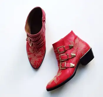Brand Susanna Studded Women Boots 2017 New Black Red White Ladies Shoes Women Spring Summer Ankle Boots Cool Leather Rain Botas