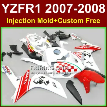 Bodyworks for YAMAHA YZFR1 2007 2008 R1 fairing sets YZF R1 YZF1000 YZF 1000 07 08 R1 46 white red fairings kits