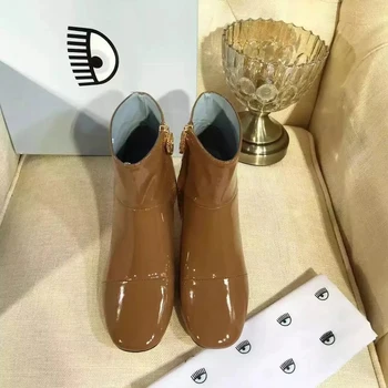 2016 Brand Designer Spring brand Dress Shoes Women Round Toe High brand Big Eye Embellished Ankel Boot Martin Boot